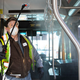 An equipment service worker for King County Metro, sprays Virex II 256, a disinfectant, throughout a metro bus on March 4, 2020 in Seattle, Washington.